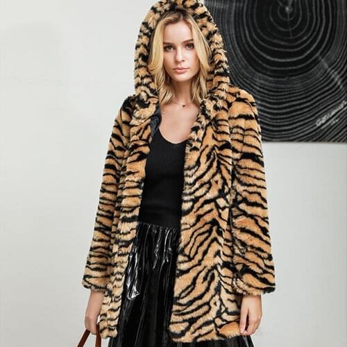 2019 western style Winter new Thicken hoodie tiger stripes Imitation fur coat loose fashion long sleeve plus size hoodie coats