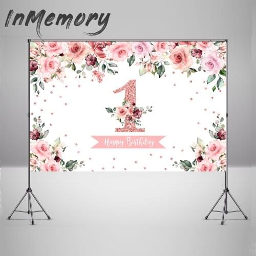 Vinyl Custom 1st Birthday Party Background Photography Props Pink Flower Baby Shower Backdrop for Photo Studio Photocall