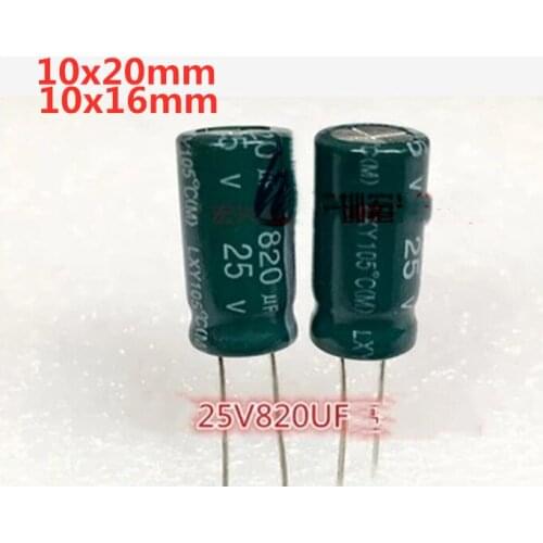 Hi quality 25v820uf volume 10x16 10*20mm high frequency low resistance long life electrolytic capacitor 820uf25v inductance