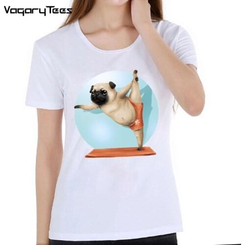 Funny Hippie Danced Pug Dog Exercise Funny Lovely Animal Loose women Round Neck Short Sleeve Print T-shirt Ladies Tops Tees