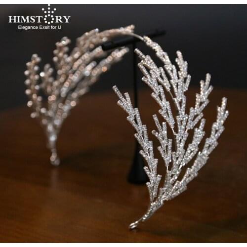 HIMSTORY Fashion Bride Crown Wedding Tiaras Women Hair Accessories Jewelry Headpiece Soft Luxury Branch Barrettes Hairwear