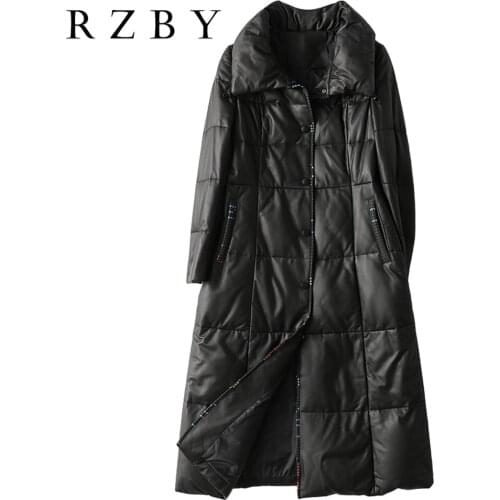 Women Genuine Leather White Duck Down Jacket 100%Natural Sheepskin дубленка женская зимняя Real Leather Warm Veste Femme RZBY645