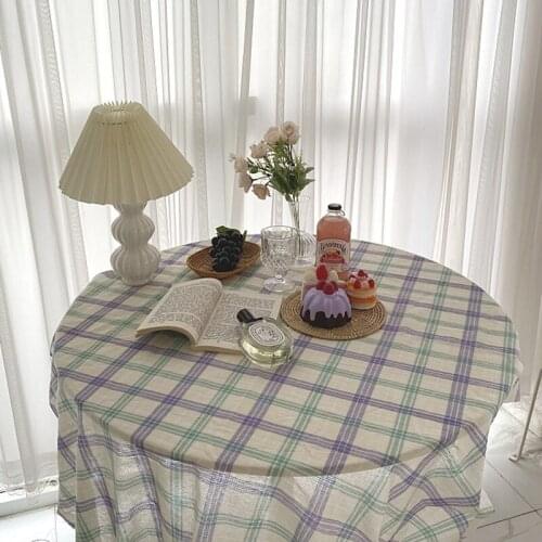 Purple Grid Table Cloth Korean Ins Tablecloth Furniture Dust-proof Cloth Outdoor Beach Picnic Blanket for Home Party Decor