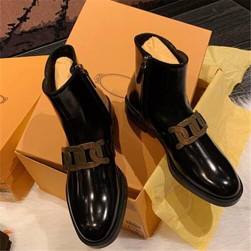 Round Toe Ankel Boots Gold Metal Buckle Bota Feminina Designer Military Boots Runway Zapatos Mujer Brand Short Botas Mujer