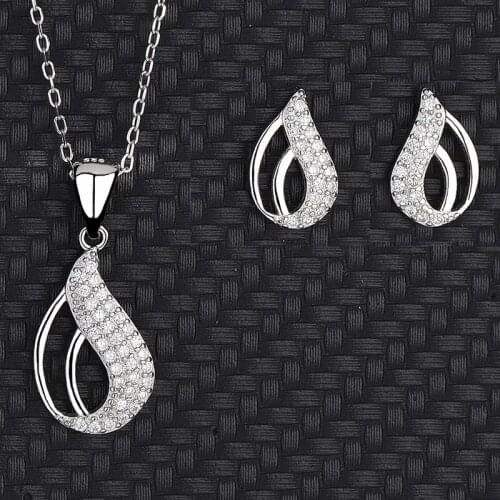 S925 Sterling Silver Micro-Set Teardrop-Shaped Elegant Pendant Earrings Two-Piece Set Of Necklace Female Fashion