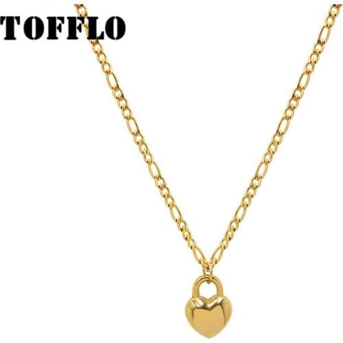 TOFFLO Stainless Steel Jewelry Love Heart Lock Pendant NecklaceWomens Fashion Clavicle Chain BSP970