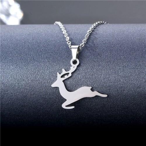 Female Stainless Steel Heart Cat Deer Shaped Necklace For Women Silver Color Chain Moon Pendant Neck Accessories Fashion Jewelry