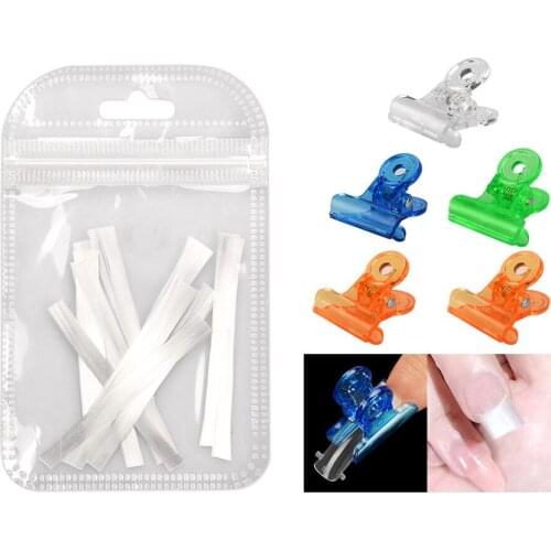 1Bag 1/1.5/2M False Nail Fiberglass Nail Extension Gel 5PCS Random Color Quick Building Plastic Tips Clip Nail Sets Tool