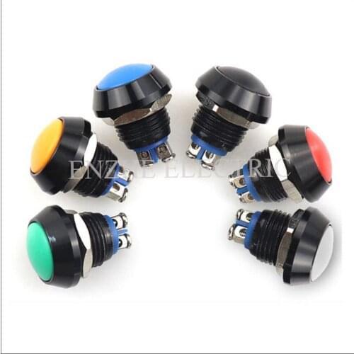 100pcs Mini Push Button Switch 12mm ball screw foot oxidized black normally open self-reset waterproof metal button switch