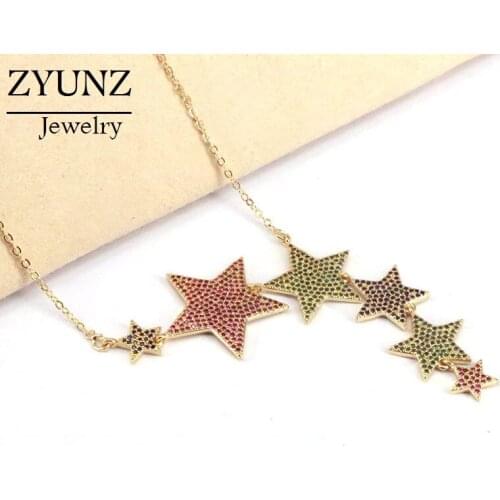 4PCS, Star Design Choker Necklace Rainbow Cubic Zirconia Crystal Adjustable Necklaces Pendants For Women Jewelry
