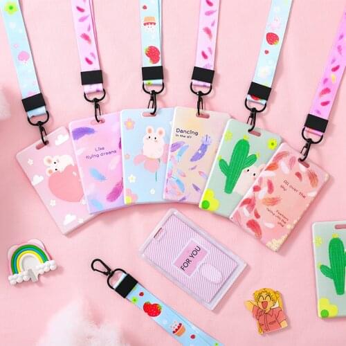 Fashion Mouse Lanyard Id Card Cover Set Student Acrylic Badge Card Holders Teenage Girl Lovely Hanging Neck Identity Card Holder