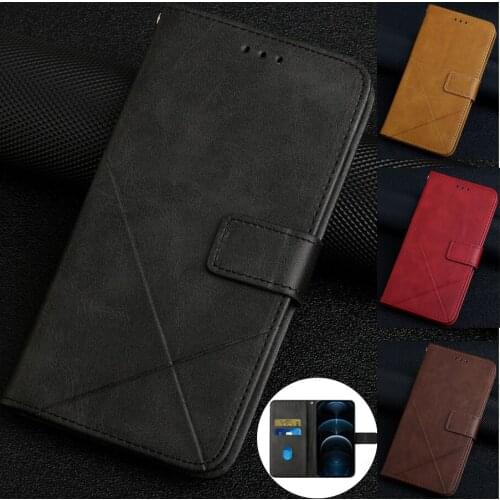 Geometry Plain Wallet Case For OPPO A5 A9 2020 A52 A72 A92 A53 A53S A73 A93 A74 A94 Realme C20 C21 C11 2021 Flip Phone Cover