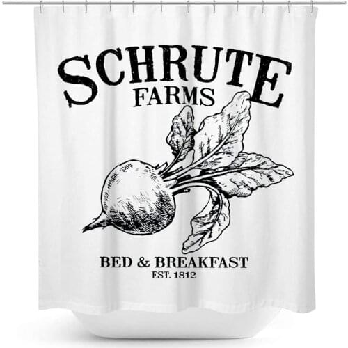 Bed Breakfast Schrute Farms Beets Shower Curtain Black and White 60 x 72 Inch Polyester Fabric Waterproof 12 Pack Plastic Hooks