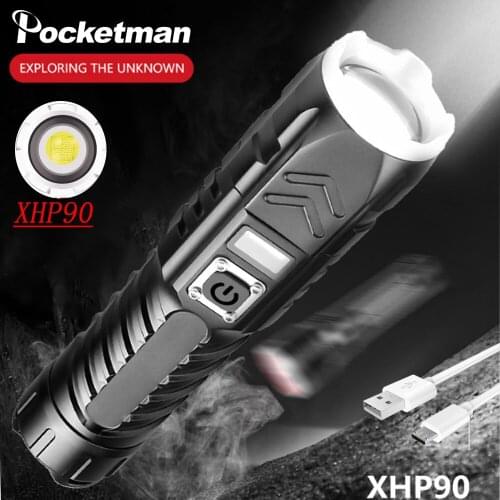 60000Lumens XHP90.2 Powerful Flashlight USB Rechargeable Tactical Torch Led Emergency Lamp Camping Light Use 18650 26650 Battery