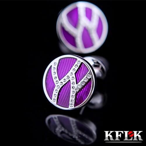 KFLK Luxury Brand cuff buttons Crystal wedding cuff links High Quality Purple abotoadura shirt cufflinks for mens Jewelry