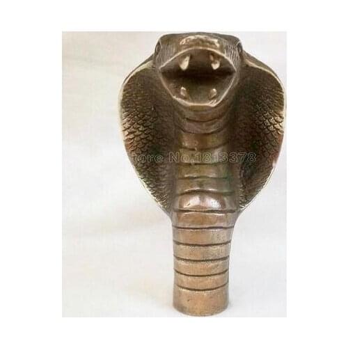 Copper Statue Chinese Old Bronze Hand Carved Cobra Statue Cane Walking Stick Head fast