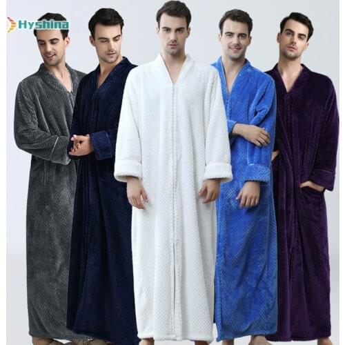 Mens Nightdress Comfortable Thickened Double Zipper Coupl Bathrobe