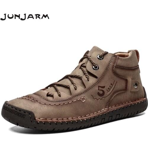 JUNJARM Brand Men Ankle Boots Quality Split Leather Shoes Men Snow Boots Winter Shoes Spring Men Boots Plus Size 48