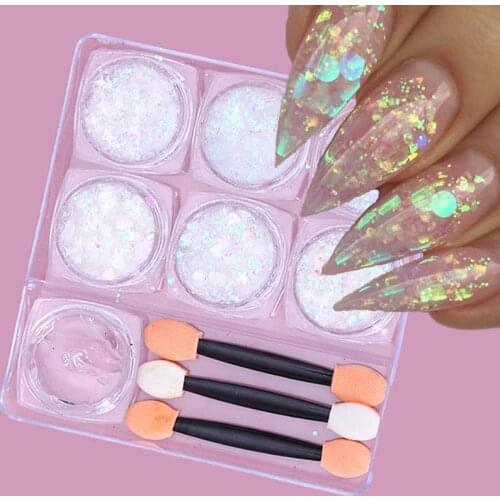 6Box Spangles Nail Glitter Sequins Set Heart Star Aurora AB Mermaids Nail Flakes Stunning Pailliette Manicures Tips