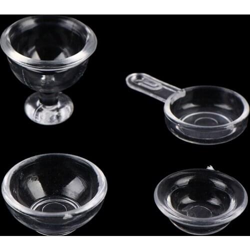 1Pc 1:12 Scale Tableware Set Doll Food Kitchen Cooking Accessories Miniature Transparent Plastic Plate Cup Dishes Bowl
