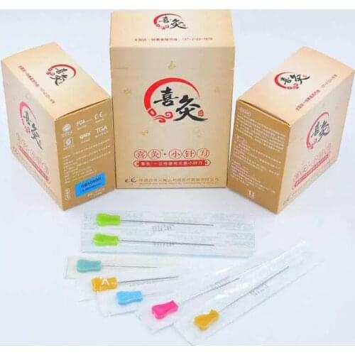 New EACU Disposable sterile acupuncture needles plastic handle blade flat edge knife needle acupotomy needle 50 pcs