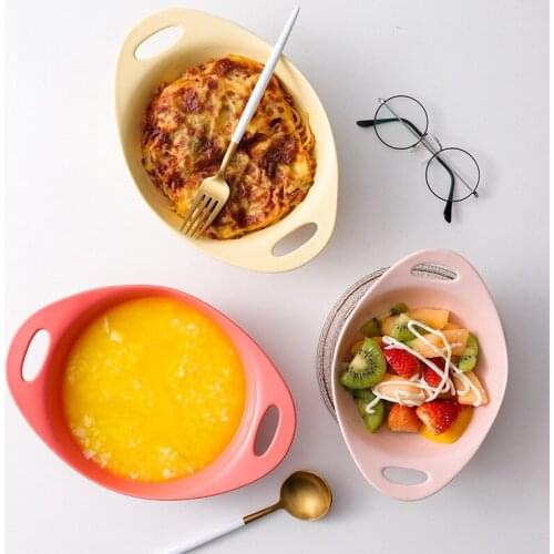 Underglaze color matte ramen fruit salad ceramic bowl heat insulation instant noodles double ear soup baking bowl