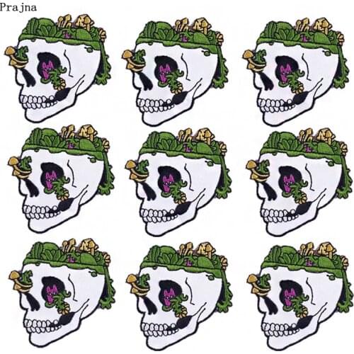 Prajna 10PCS Skull Patch On Clothes Iron On Patches Rock Stripes Embroidered Patches For Clothing Patches For Clothes Applique
