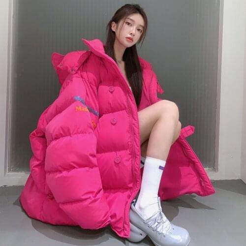 2021 Winter New Down Jacket Womens Hooded Outwear Thick White Duck Down Overcoat Fashion Letters Loose Warm Parka Coats