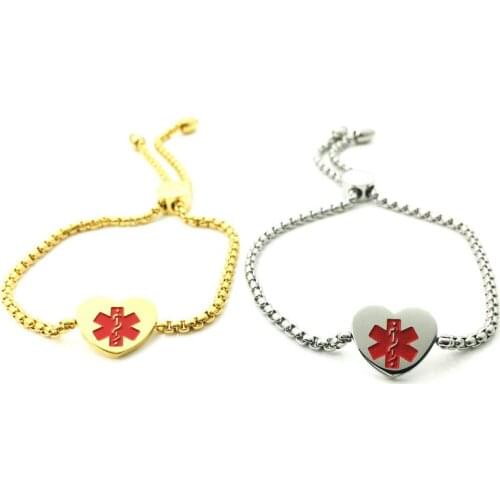 Stainless Steel Heart-Shaped Medical Sign Adjustable Ladies Bracelet Couple Bracelet GH080801