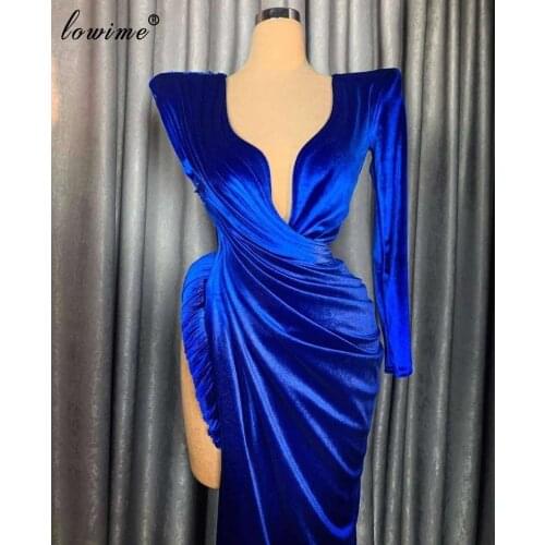 Plus Size Royal Blue Muslim Evening Dresses 2020 Long Dubai Prom Dresses Party One Shoulder Simple Cocktail Gowns Robe De Soiree
