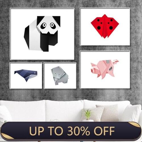 Modern home decoration geometric animal wall art picture horizontal origami ladybug pig pike canvas painting