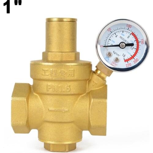 High Quality Adjustable DN25 Water Reducing Valve 1" Female Thread Brass Pressure Gauge Regulator Valves With Gauge Meter