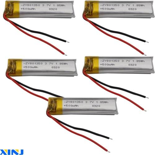 XINJ 5pcs 3.7V 500 mAh 801350 Li Lithium Polymer Battery Li ion cell For GPS Sat Nav MP4 Music player Audio watches Car camera