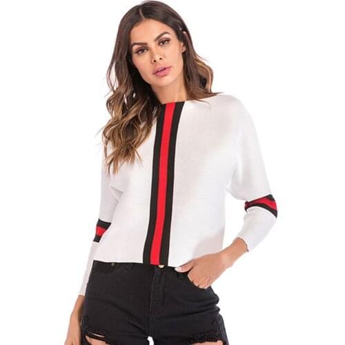 New autumn 2020 womens costume matching color sweater bat sleeve pullover sweater short blouse for women