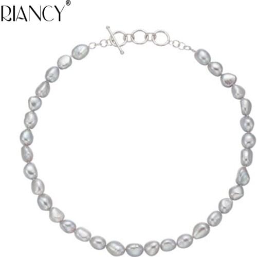 Genuine Natural freshwater gray baroque pearl necklace for women 925 sterling silver jewelry 10-11mm girl best gift