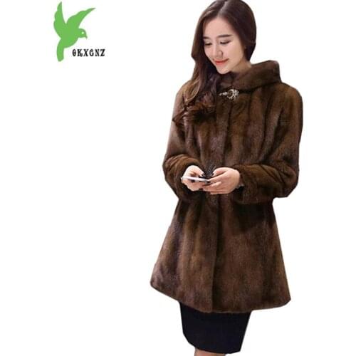 Boutique Women Winter Faux Mink Fur Coats Plus size 6XL Hooded fur Outerwear Thick warmth mink fur coat Medium length OKXGNZ1418