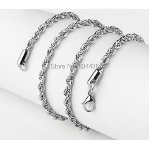 10pcs high quality 3mm 316L stainless steel necklaces twist rope chains men womens jewelry gifts hot sale wholesale