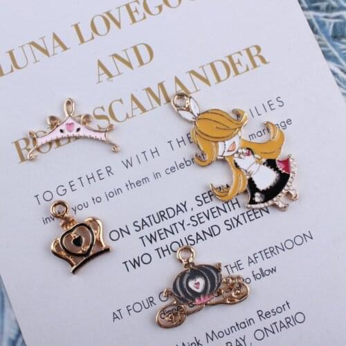 10Pcs Fairy Tale Princess Charm Pumpkin Car Cinderella Enamel Charms Pendant For Jewelry findings Earrings for DIY making craft