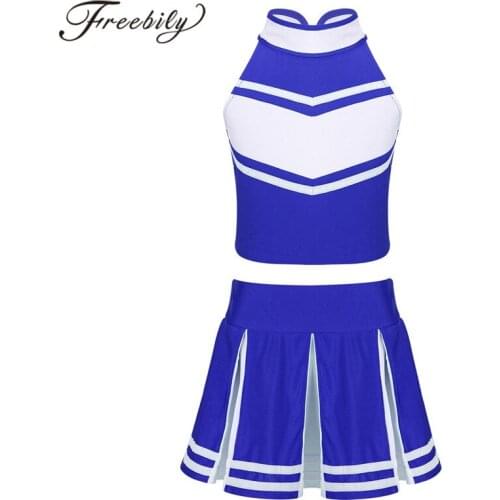 2PCS Kids Tracksutis Girls Cheerleading Uniforms Outfits Sleeveless Tops + Pleated Skirts Kids Cosplay Cheerleader Costume