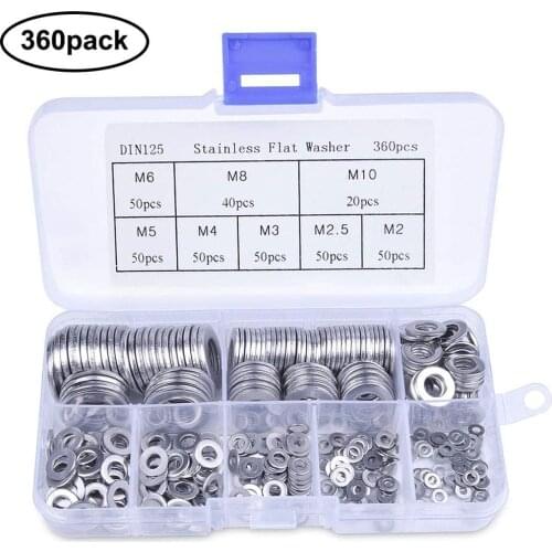 360pcs Stainless Steel Sealing Solid Gasket Washer Kit M2 M2.5 M3 M4 M5 M6 M8 M10 Sump Plug Oil For General Repair Seal Ring Set