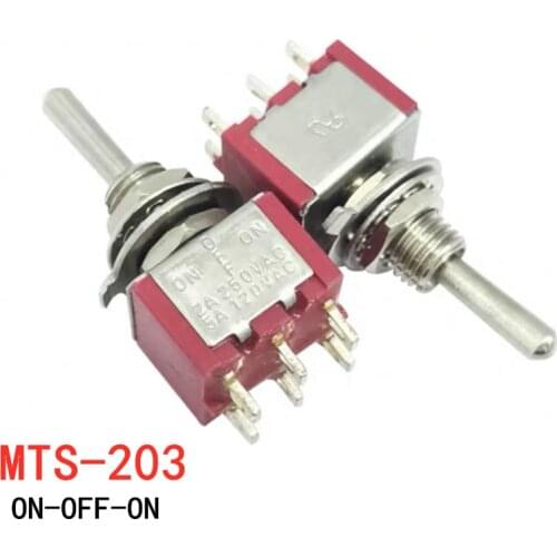 5Pcs Toggle Switch 6MM Red 6Pin 3File MTS-203 Rocker switch 2A 250V 5A120V ON-OFF-ON