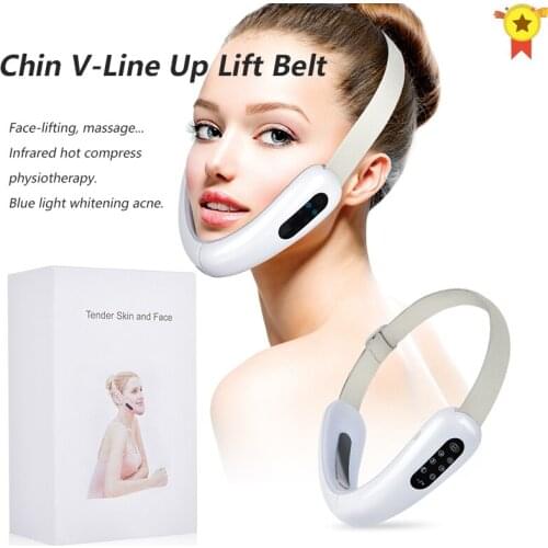 Chin V-Line Up Lift Belt Machine Red Blue LED Photon Therapy Face Slimming Vibration Massager Facial Lifting Device V Face care