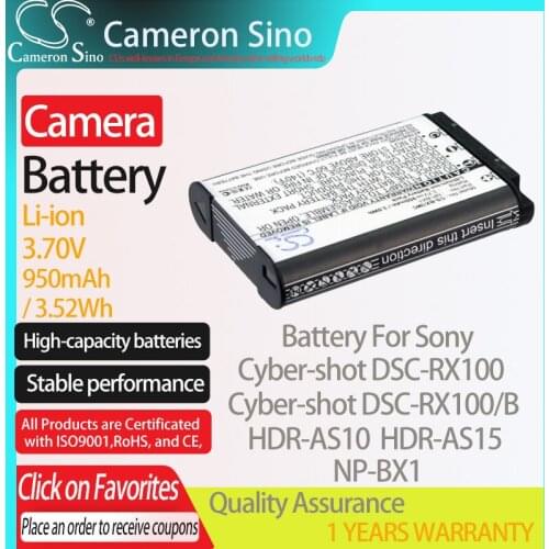 CameronSino Battery for Sony Cyber-shot DSC-RX100 Cyber-shot DSC-RX100/B HDR-AS10 fits Sony NP-BX1 Digital camera Batteries