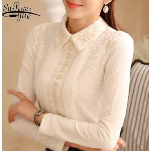 Blusas Plus Size Casual Tops Lace Blouse Shirt Fashion Women Blouse 2021 Long Sleeve Elegant Women Shirts Women Shirt 812B