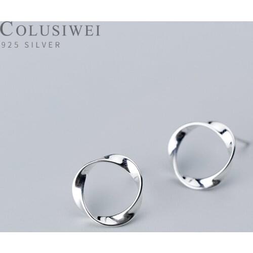 Colusiwei Hot Sale Silver 925 Jewelry Waves circle Ear Studs for Women Authentic 925 Sterling Silver Unique Design Simple Bijoux