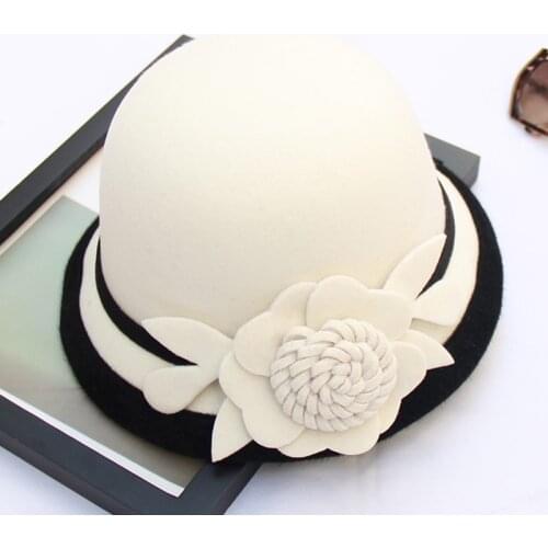 Women Elegant Woolen Fedora Three-dimensional Flowers Ladies Fall Hats Female Bucket Hat Short Brim Autumn Cap