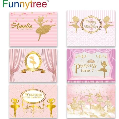 Funnytree photography photo zone ballerina first birthday photozone background party pink stripe dancer backdrop photophone