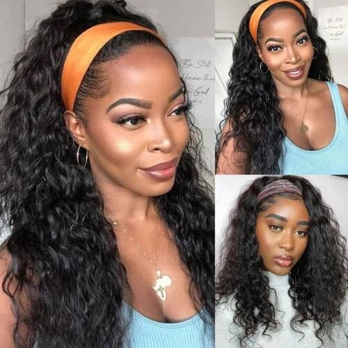 Water Wave Human Hair Wigs Headband Wig Headband Brazilian Wigs For Women Human Hair Glueless Scarf Remy Wig Alipanda Hair
