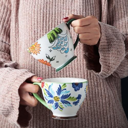 480ml Hand-painted Ceramic Breakfast Cup Large Capacity Milk Coffee Mug Creative Home Tea Cup Microwave Heating Cup