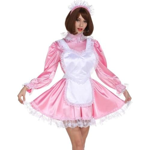 Sissy Girl Maid Stunnung Full Apron Sweet Heart Sharped Dress Uniform Cosplay Costume